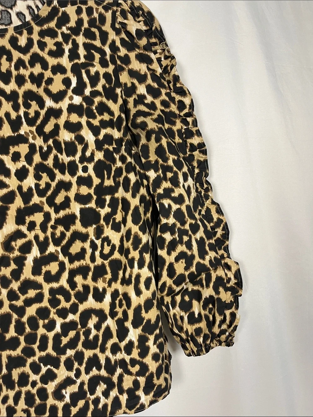 J crew cotton poplin leopard print ruffle long sleeve top size xs